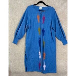 WILD Longline Cardigan Women's Size S/M Blue Angel Intarsia Knit Whimsy Artsy
